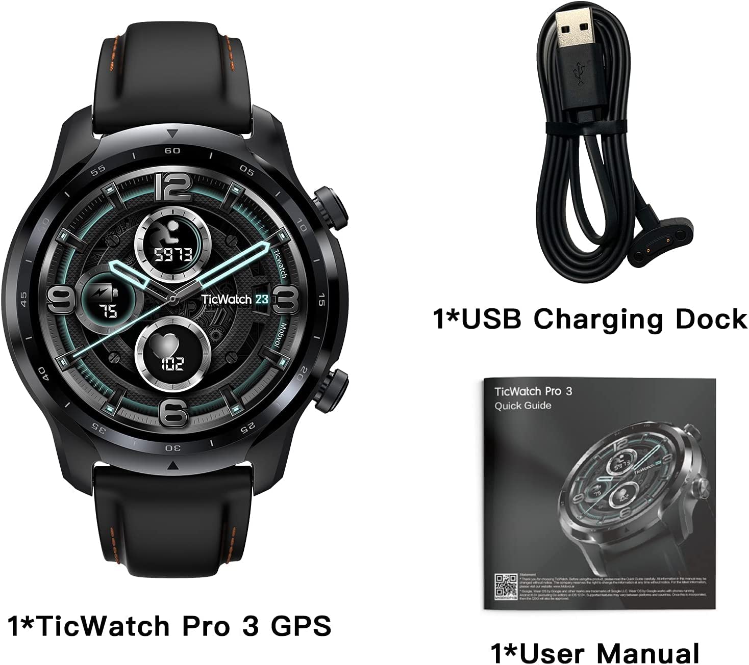 Ticwatch Pro 3 GPS Smart Watch Men's Wear OS Watch Qualcomm Snapdragon Wear 4100 Platform Health Fitness Monitoring 3-45 Days Battery Life Built-in GPS NFC Heart Rate Sleep Tracking IP68 Waterproof