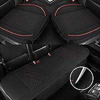 Microfiber Leather Car Seat Cover Full Set, Includes Front & Back Car Seat Protector, Premium Interior Covers with Storage Pockets, Padded Seat Covers for Cars Trucks SUV Auto (Black & Red Stitching)