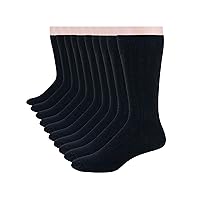 No Nonsense Mens Cotton Ribbed - 10 Pair Pack Dress Socks, Black, 6-12 US