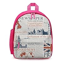 UK London Newspaper Mini Travel Backpack Casual Lightweight Hiking Shoulders Bags with Side Pockets