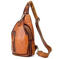 NIUCUNZH Genuine Leather Sling Bag Metal-Latch Crossbody Bag Handmade Vintage Chest Shoulder Backpack for Women and Men