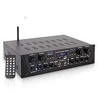 Pyle 500W Karaoke Wireless Bluetooth Amplifier - 4 Channel Stereo Audio Home Theater Speaker Sound Power Receiver w/AUX in, FM, RCA Subwoofer Speakers Out, USB, Microphone in w/Echo - Pyle PTA44BT.5
