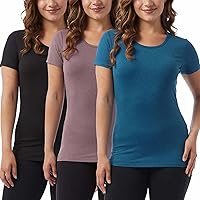 32 Degrees Ladies' Cool Tee, Short Sleeve Scoop Neck, 3-Pack (US, Alpha, X-Large, Regular, Regular, Black/HT Teal/HT Purple)