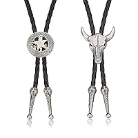 Finrezio 2 Pieces Bolotie for Men Women Unisex Necklace Leather Chain Western Cowboy Long Pendant Necklace Bolo Tie