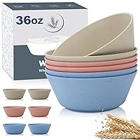 Wheat Straw Bowl Sets with textured pattern,6 PCS Unbreakable Cereal Bowl 36 OZ,Microwave and Dishwasher Safe Bowls,Soup Bowl Sets BPA Free for Salad (Colorful