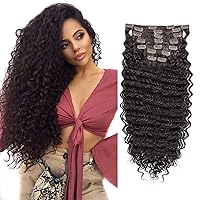 Clip in Hair Extensions Synthetic hair Clip in 140G 7Pcs/Lot Japanese Heat Resistant Fiber Hairpieces Deep Wave/Body Wave/Straight hair (Deep Wave, Dark Brown 2#)