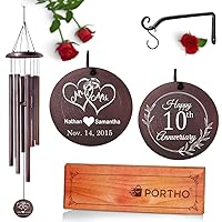 Personalized Anniversary Wind Chime - Windchime Wedding Gift for Husband, Wife, Couple for Wedding/Anniversary/Valentine’s Day (Brown, 30 inches)