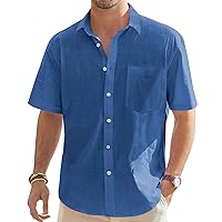 J.VER Men's Cotton Linen Short Sleeve Shirts Casual Lightweight Button Down Shirts Vacation Beach Summer Tops with Pocket