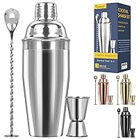 Large 24oz Cocktail Shaker Set, Stainless Steel 18/8 Martini Mixer Shaker with Built-in Strainer, Measuring Jigger & Mixing Spoon, Professional Martini Shaker Set, Perfect for Bartender and Home Use