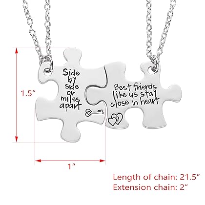 Melix Home Friendship Necklace for 2 Side by Side Best Friends Close in Heart Necklace Keyring Set