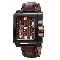 BERNY Miyota JS55 Rectangular Watch for Men Movement Personalised Tank Watch with Three Sub-Dia Male Fashion Business Casual Watch 3ATM Waterproof Leather Strap