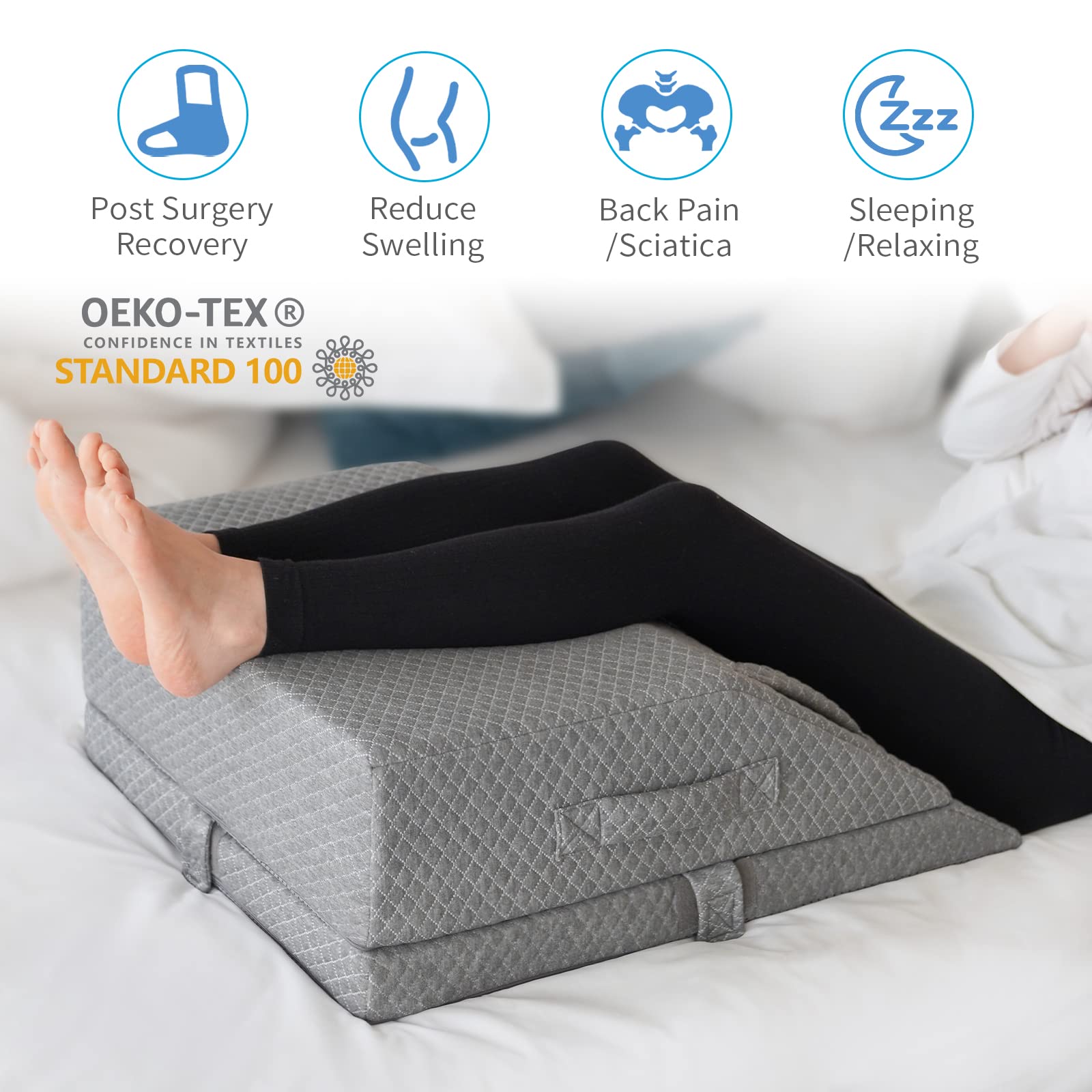 Adjustable Leg Elevation Pillows for Swelling, Cooling Gel Memory Foam Wedge Pillows for After Surgery, Sciatica Back Knee Hip Ankles Pain Relief, Leg Pillows for Sleeping Blood Circulation