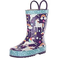 Western Chief Kids Girls' Waterproof Printed Rain Boot with Easy Pull on Handles, UNICORN dreams, 11 M US Little Kid