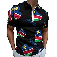 Love Namibia Mens Polo Shirts Quick Dry Short Sleeve Zippered Workout T Shirt Tee Top