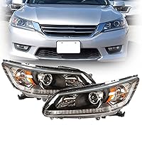 Black Housing Projector Headlight Assembly Driver & Passenger Side Replacement for 2013-2015 Honda Accord 4-Door Sedan Halogen Headlights Headlamps