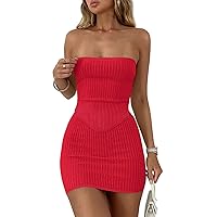 Womens Knit Summer Strapless Crop Tops And Pencil Bodycon Mini Skirts 2 Pieces Sets Sweater Outfits