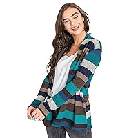 Eloges Women's Multi Stripe Soft Knit Open Cardigan with Suede Elbow Patch