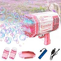 Bubble Gun, Bazooka Bubble Machine Gun with 69 Holes and Colorful Lights, Super Big Electric Automatic Bubble Maker Machine for Kids Adults Summer Outdoor Party Wedding Activity (Pink)