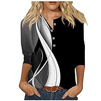 Casual Women's Tops 3/4 Sleeve Button Down Summer Shirts Printed Baggy 2024 Trendy Workout T-Shirt Tees Blouse