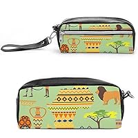 African Symbols Travel Safari PU Makeup Bag Portable Cosmetic Bag Pen Bag Pencil Case Travel Makeup Brush Holder Storage Pouch