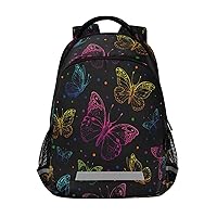 Rainbow Butterfly Black Backpacks Travel Laptop Daypack School Book Bag for Men Women Teens Kids