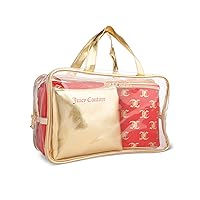 Juicy Couture Women's Cosmetics Bag - Travel Makeup and Toiletries Train Case Nested Bag Set, Red and Gold