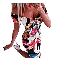 Women's Bohemian Swing Casual Loose-Fitting Summer Print Sleeveless Knee Length Flowy Beach Round Neck Glamorous Dress