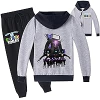 Kids Graphic Zip Up Jackets,Comfy Long Sleeve Tops Hooded Coat and Sweatpants Set for Boys Girls(2-14Y)