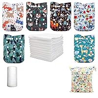 Cloth Diapers Washable Pocket Nappy, 6pcs Cloth Diapers+6 Inserts +1 Wet Bag +1 Roll Liners (color1)