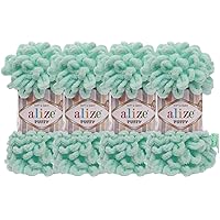 4 skn/Ball Alize Puffy Baby Big Loop Blanket Yarn 100% Micropolyester Soft Yarn 400gr 39.3 yds (19- Light Turquoise)