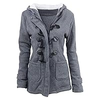 Women's Hooded Coat Horn Button Jackets Sherpa Warm Winter Fall Jackets Fashion Overcoat Casual Fleece Outerwear