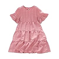 LRSQOICM Eggplant Dresses for Girls Dress Short Sleeved Ruffled Multi Layered Dress Princess Dress Toddler Girls Dress