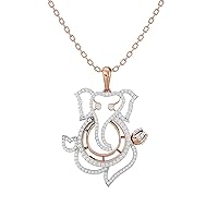 Certified 14K Gold Ganapati Pendant in Round Natural Diamond (1.24 ct) with White/Yellow/Rose Gold Chain Religious Necklace for Women