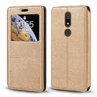 BQ Aquaris 5700L Case, Wood Grain Leather Case with Card Holder and Window, Magnetic Flip Cover for Wileyfox Space X