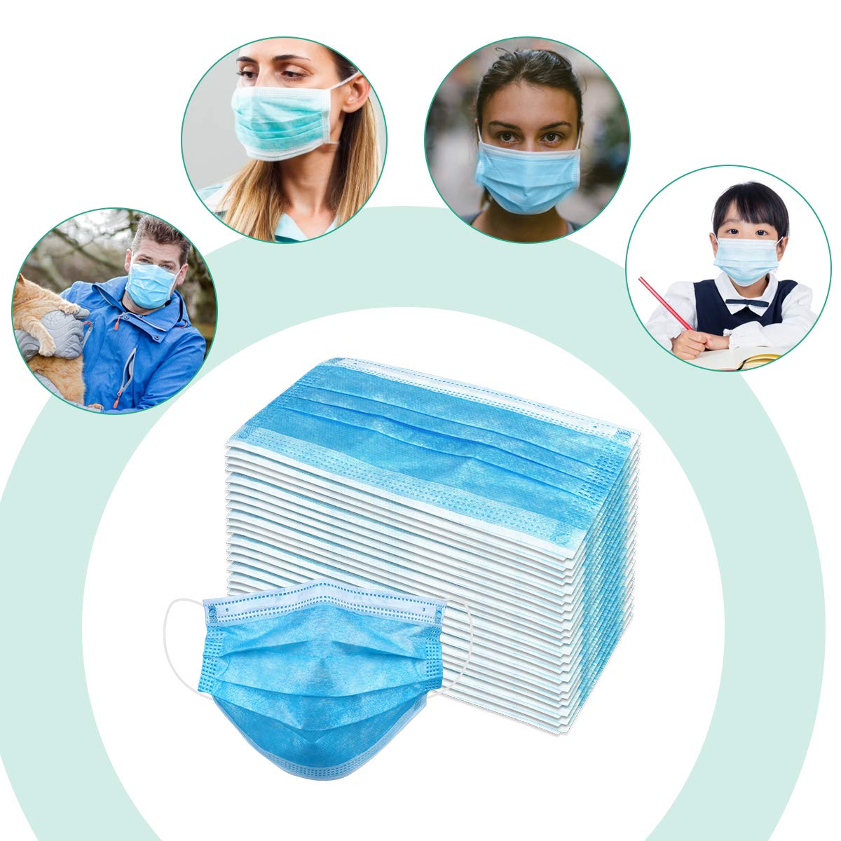 Wecolor 50 Pcs Disposable 3 Ply Earloop Face Masks, Suitable for Home, School, Office and Outdoors (Blue)