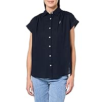 Nautica Women's Linen Blend Short Sleeve Button Through Shirt