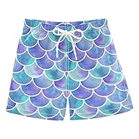 Colorful Mermaid Sfd003 Boys Swim Trunks with Mesh Lining Toddler Beach Shorts Quick Dry for Kids Drawstring 2T-16