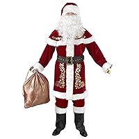 Santa Claus Costume for Men 12pc. Santa Suit Adult Deluxe Velvet Christmas Santa Costume Set
