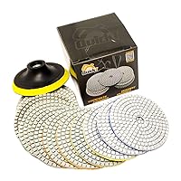 QuickT PPW701E Stone Concrete Marble Quartz Granite 4 Inch Diamond Wet Sanding Polishing Polisher Pads Kit Tools for Wet Grinder Polisher, Includes Countertop Polish DIY Guide & Video
