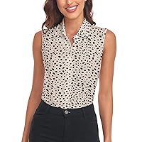 Soneven Womens Sleeveless Button Down Shirts Printed Golf Polo Shirts Business Casual Work Blouse Tops