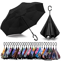 SIEPASA 40/49/56/62 Inch Inverted Reverse Upside Down Umbrella, Extra Large Double Canopy Vented Windproof Waterproof Stick Umbrellas with C-shape Handle.