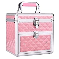 Makeup Box Makeup Train Case Cosmetic Storage Organzier Nail Polish Box for Makeup Artist, Nail Tech Student, Craft Cosmetology Case with Mirror Drawer and Dividers Manicure Organizer Travel