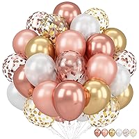 Rose Gold Confetti Balloons, 60 Packs 12 inch Metallic Rose Gold and Chrome Gold Party Balloon with Ribbon for Girls Women Birthday Wedding Anniversary Baby Bridal Shower Decoration