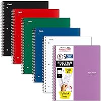 Five Star Spiral Notebooks + Study App, 6 Pack, 5 Subject, College Ruled Paper, Fights Ink Bleed, Water Resistant Cover, 8-1/2