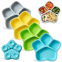 4 Pack Suction Plates for Baby & Toddler, 100% Food-Grade Silicone, 4 Large Divided Design, Microwave & Dishwasher Safe