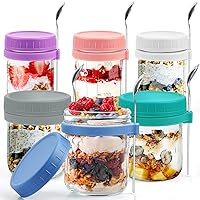 Overnight Oats Containers with Lid and Spoon, 16 oz & 10 oz Glass Mason Overnight Oats Jars, 3 Large & 3 Small Family Sharing, Airtight Jars for Salad, Cereal, Fruit (6 Pack)