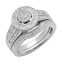 Dazzlingrock Collection Round White Diamond Halo Style Split Shank Wedding Ring Set for Her (0.50 ctw, Color I-J, Clarity I2-I3) in 925 Sterling Silver