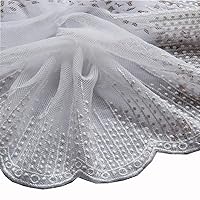 Ivory 3 Yards 4 Inches Wide Cotton Embroidery Mesh Lace Trim Dress Sewing Fabric Ribbon Wedding Bridal Veils Floral Fabric Scalloped Trim