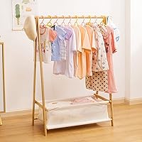 Kids Clothing Rack with Storage Box, Dress up Rack, Child Garment Rack with Hanging Rods, Small and Foldable, Bamboo (Natural)