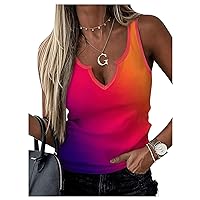 Milumia Women's Ombre Print Notch V Neck Tank Tops Cut Out Sleeveless Shirts Casual Tops
